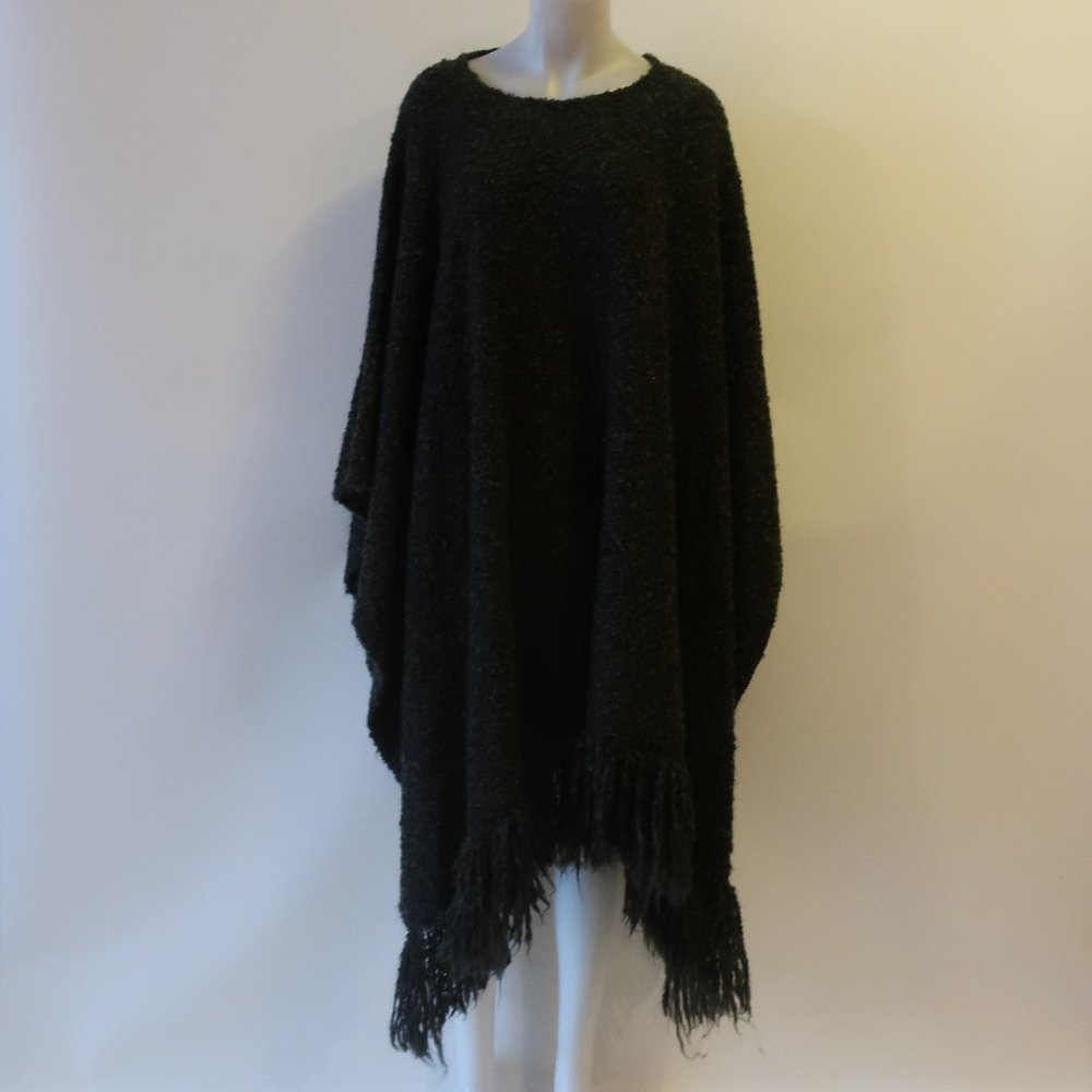 WOMENS BASEL TEAL GREEN BROWN FRINGED PONCHO OS *